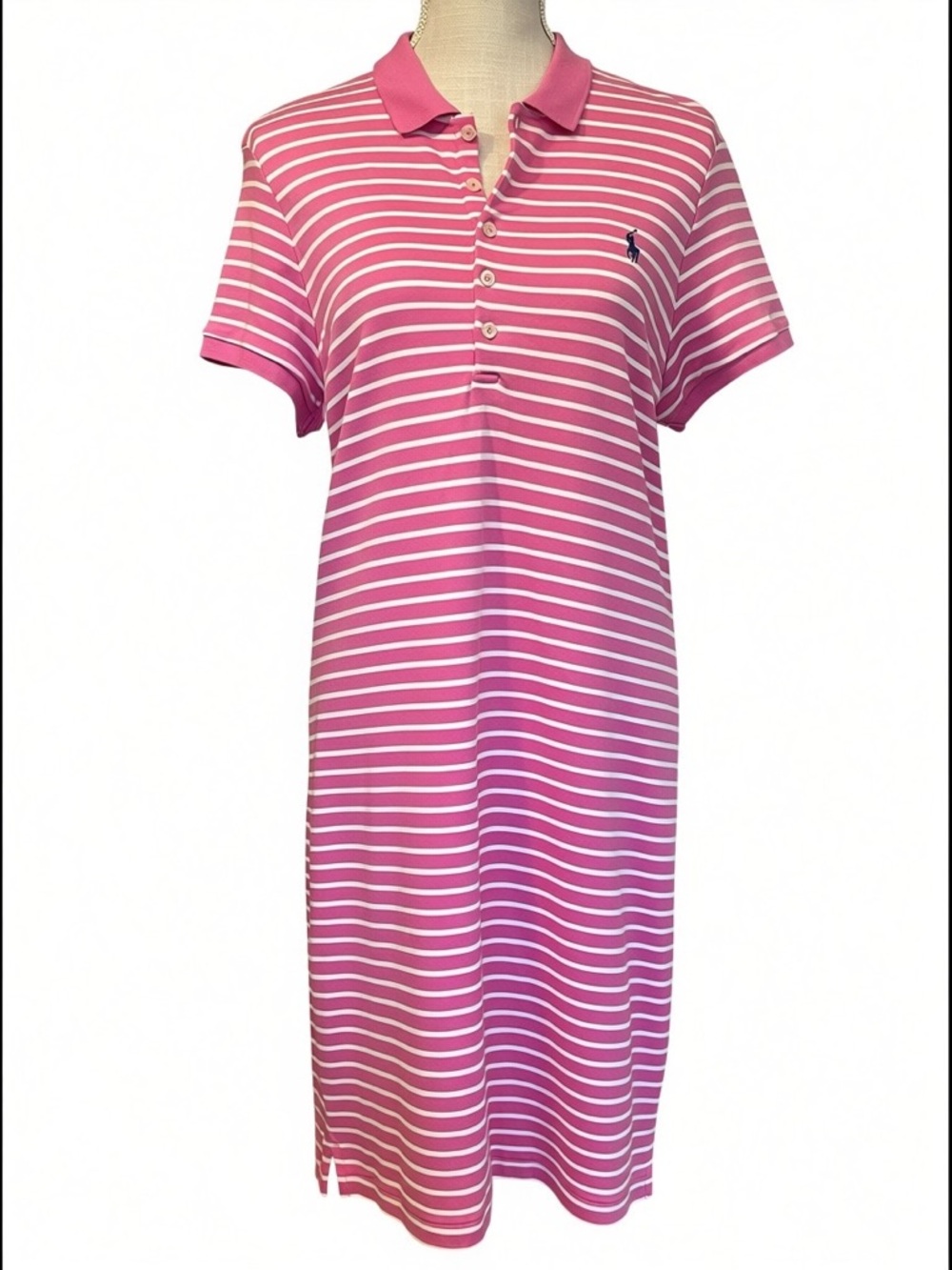 Ralph Lauren Sporty Prep Pink and White Striped Nautical Polo Shirt Dress